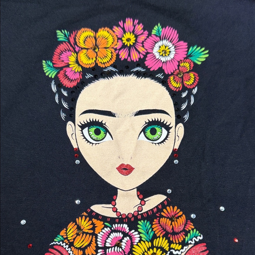 Freda Floral Graphic Black Tee - Picture 6 of 12